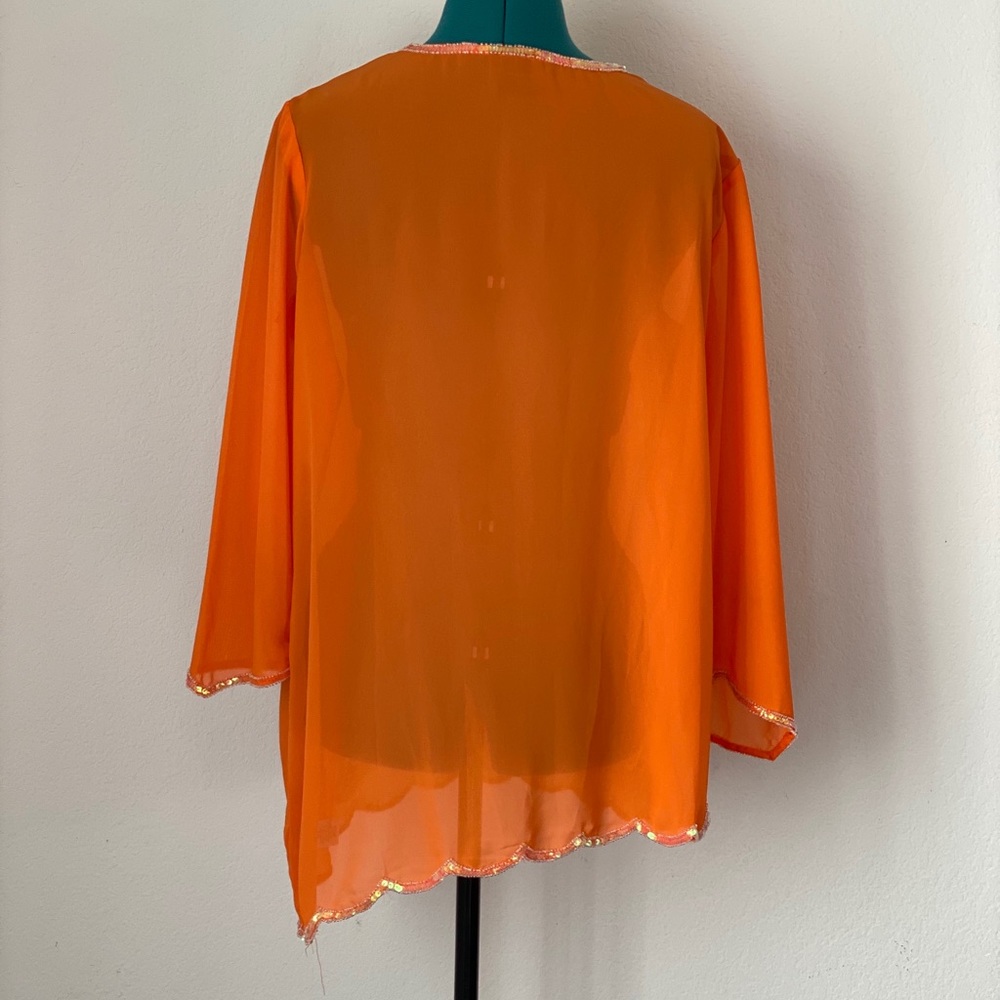 SOLDOversized hobo Bright orange chiffon sequin blouse - Picture 6 of 10